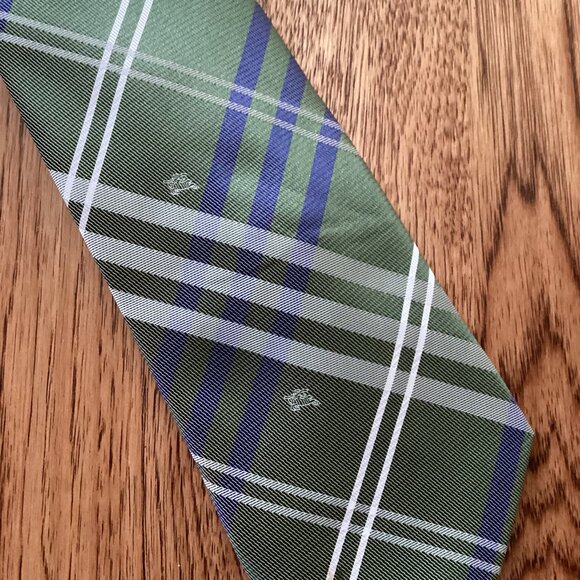 NEW! BURBERRY MEN'S GREEN MODERN PLAID CHECK HANDMADE SILK TIE WITH LOGO - Picture 2 of 4